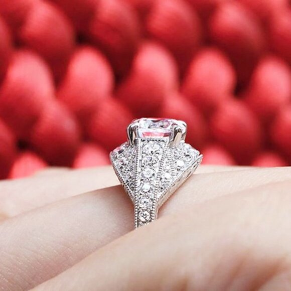 💥 Dainty Zirocn Pattern Carved Silver Vintage Rings for Women, EVGG1600 - Picture 3 of 7